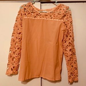 Boutique blouse dark peach crocheted